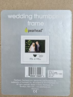 Pearhead Wedding Thumbprint Keepsake 4x6 Photo Frame NIB White Wood Mr & Mrs